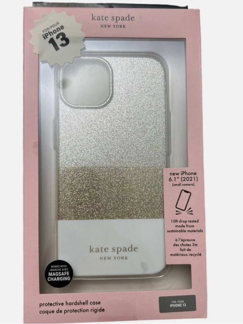 Kate Spade New York Glitter Clear iPhone 13 Mini Case - White & Gold
